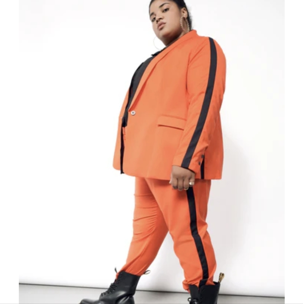 Wildfang | The Empower Colorblock Tux Blazer Pant Suit Chili Orange Black Sm Set